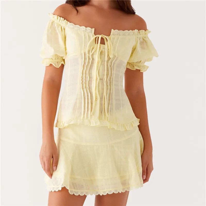 Lotelli – Y2K Preppy Ruched Skirt Set