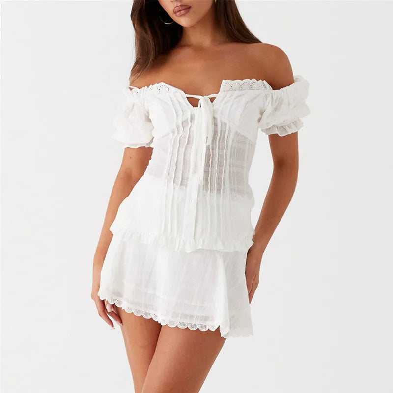 Lotelli – Y2K Preppy Ruched Skirt Set