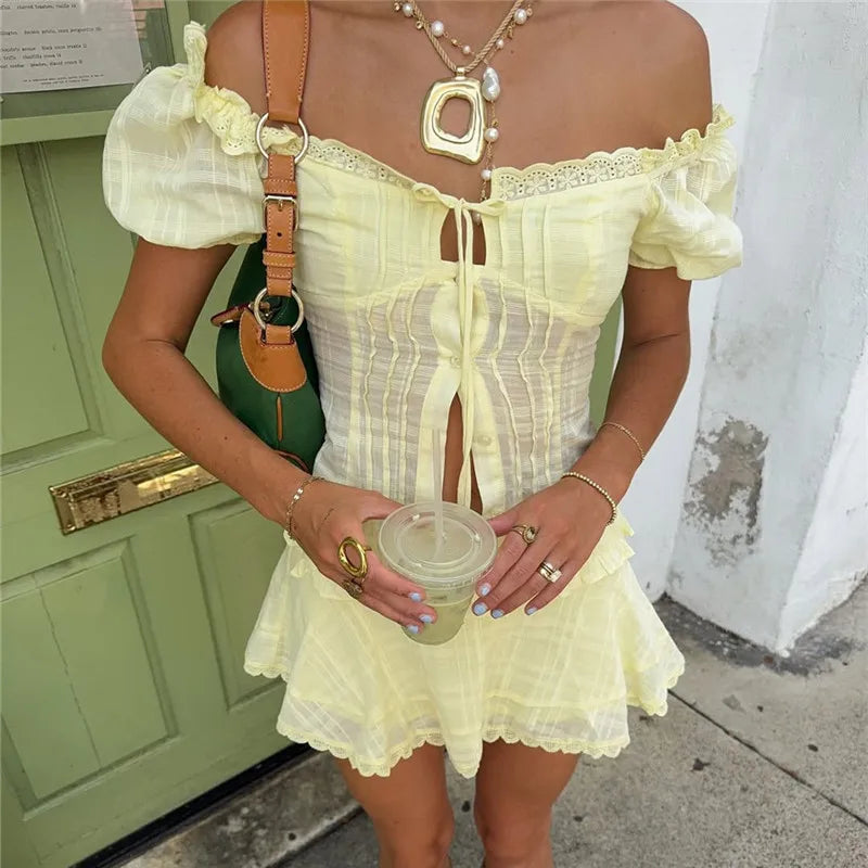 Lotelli – Y2K Preppy Ruched Skirt Set